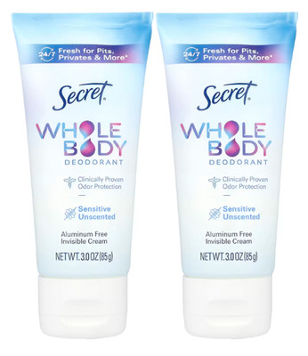 Secret Whole Body Unscented Sensitive Invisible Cream Deodorant 3.0oz-Pack of 2
