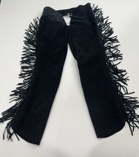Vintage Black Real Suede Fringed Riding Chaps Side Zipper Adjustable