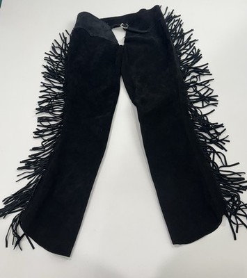 Vintage Black Real Suede Fringed Riding Chaps Side Zipper Adjustable