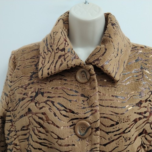 ERIN Womens Blazer Jacket Size S Brown Animal Long Sleeve Button Collared Retro - Picture 2 of 15