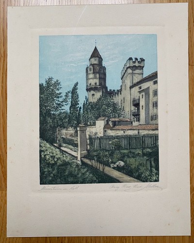 Münzturm in Hall in Tirol. Radierung signiert: Rud. Mell... Blattgrösse: 21x27cm