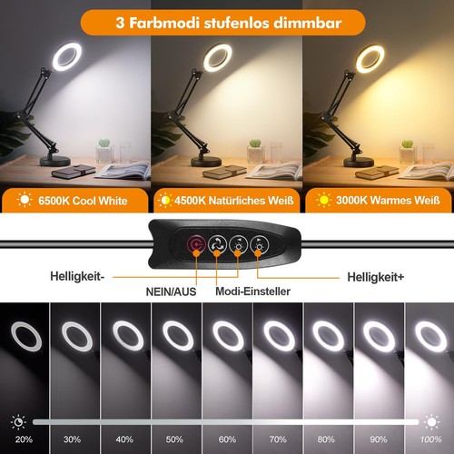 Lupa con Luz y Soporte 10X, Lámpara de Escritorio LED Regulable 2 en 1 Continuamente - Imagen 8 de 12