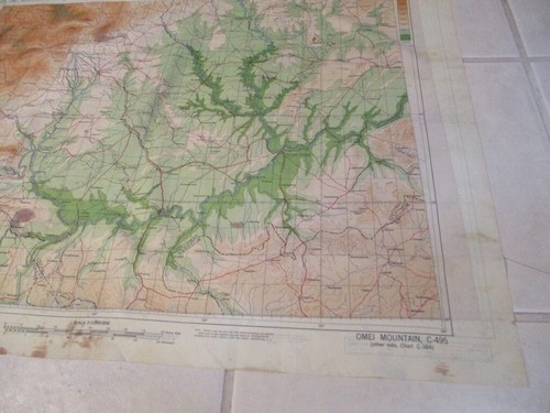 1944 WWII "The HUMP"~Mt OMEI/WEI~2 Sided ARMY Air Force PILOT~Cloth/Silk MAP~(G) - Picture 5 of 12