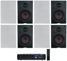Rockville 4-Room Home Speaker System w/ 8 6.5" In-Wall Speakers 4 Zone Receiver