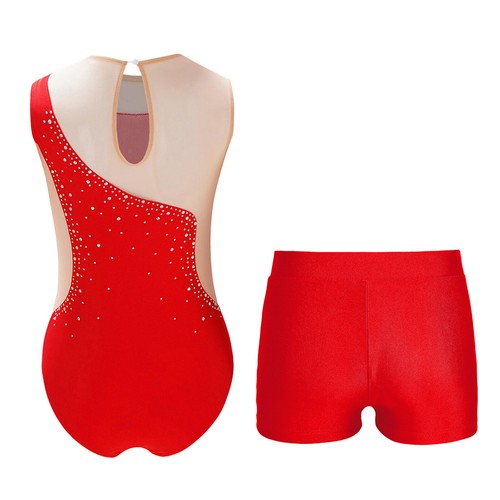 Kids Girls Dancewear Athletic Bodysuit And Bottoms Workout Unitard With Shorts - Picture 11 of 33