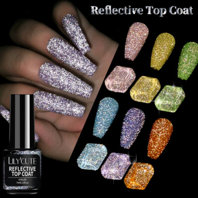 LILYCUTE Top Coat Gel Nail Polish Reflective Soak Off UV LED Nail Art Varnish