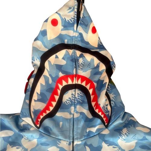Blue Shark Camo Hoodie Full Zip Sweatshirt Herren Größe Small Markenlos - Bild 5 von 10
