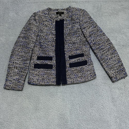 J Crew Womens Metallic Tweed Jacket With Grosgrain Trim Size 00 Blazer