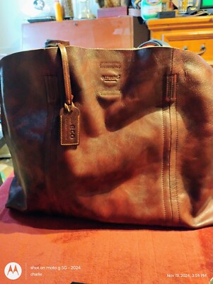 Old Trend Modern Vintage Leather Forest Island Tote Satchel bag purse Lg brown
