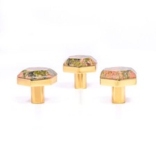 Handmade Unakite Gemstone Knob –Hexagon Drawer Pull | Elegant Handle
