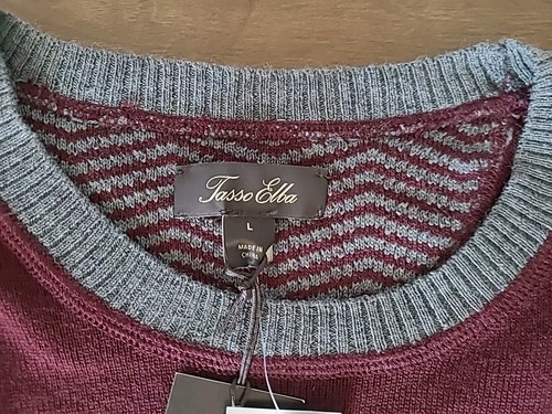 Men's Tasso Elba Merino Wool Pullover Crewneck Sweater, Wine/Grey, Size L - Picture 3 of 5