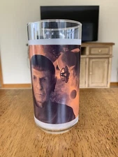 Star Trek - Spok- glass- Leonard Nimoy- Insignia- Frosted Glass- Clear area-HTF