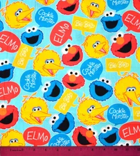 Sesame Street Fabric - HALF YARD - Quilting Big Bird Elmo Cookie Monster Blue