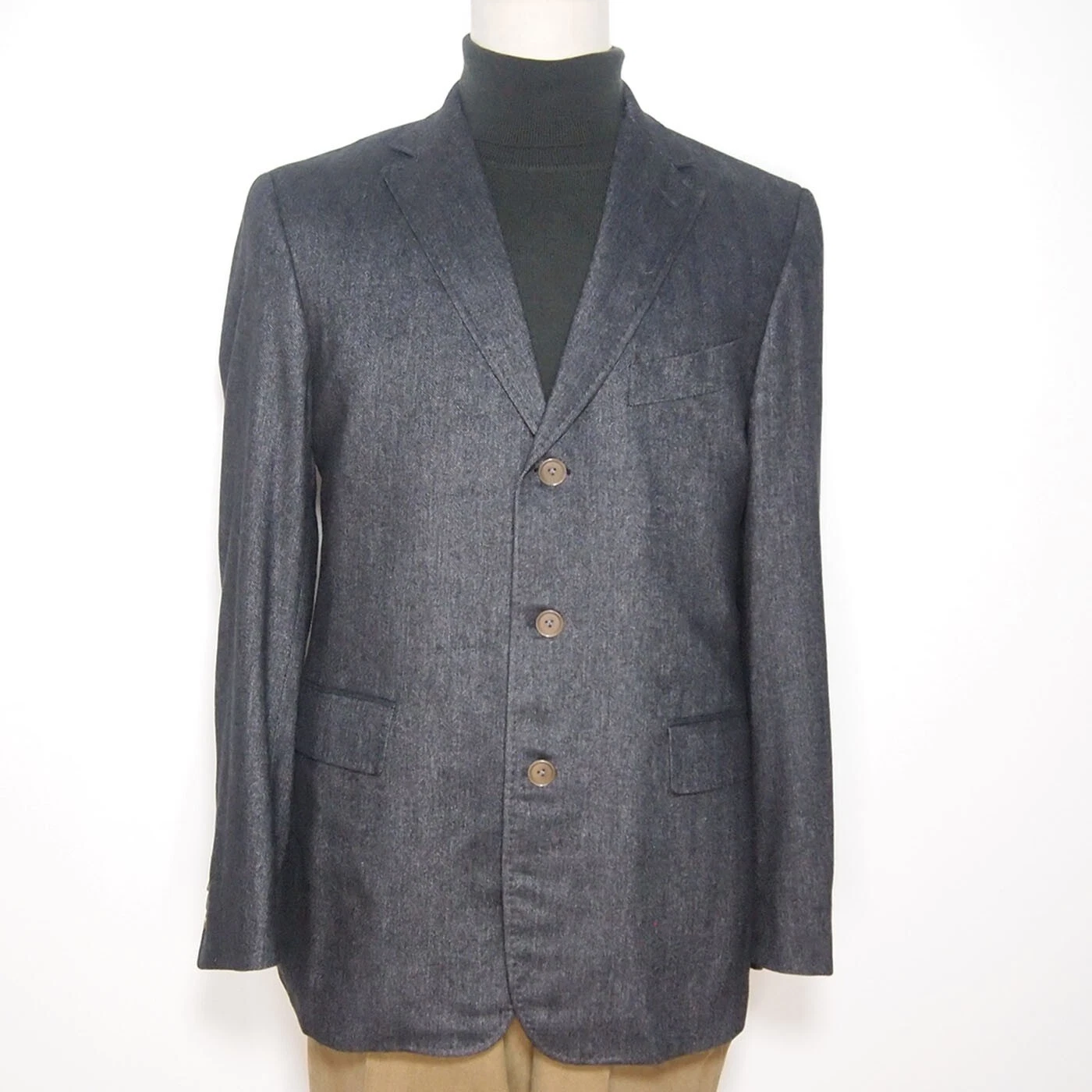 Sor 3 Button Blazer Jacket Grey Cashmere Silk Herringbone Sz US 40 IT 50 Medium