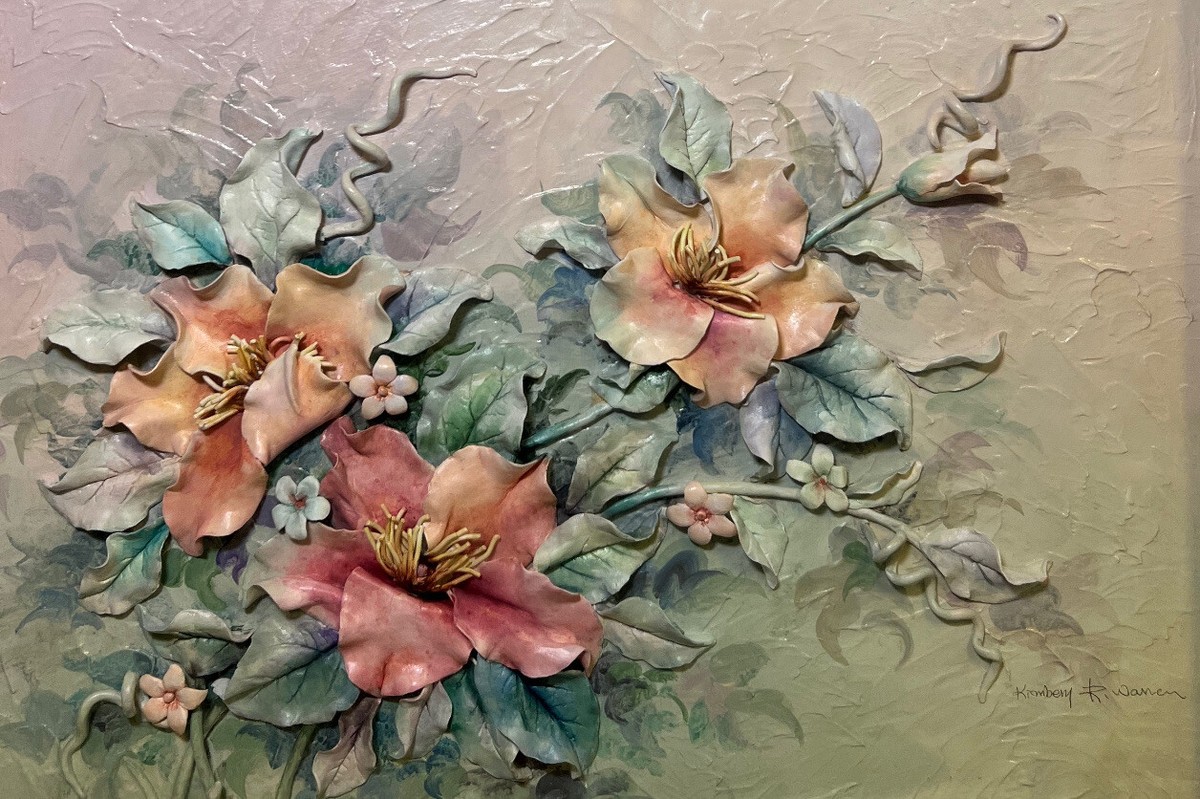1980's 3D Floral mixed media Art Clay Sculpture Kimberly R Warren