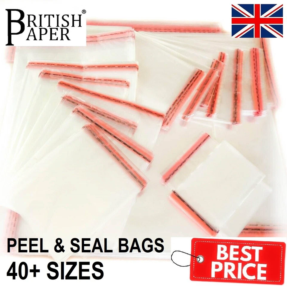 CLEAR CELLOPHANE CELLO BAGS DISPLAY GARMENT SELF ADHESIVE PEEL SEAL SMALL LARGE - Image 2 of 4