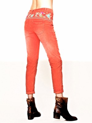 Free People Jeans Corduroy Skinny Wash Orange Embroidered Stretch 24 Nwt Ebay