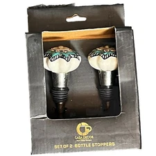 Casa Decor Wine Bottle Cork Stoppers Ceramic Flower Knob Design Set Of Two NIB