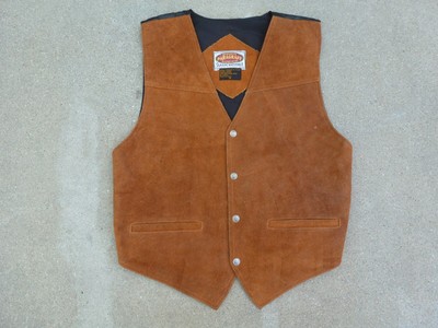 VTG Exclusive Paragraff Leather Vest Mens L Brown Western Snap Spots Pic #9,10