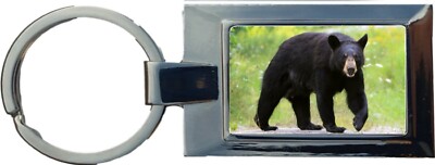 Schwarzbär Wildlife Luxus rechteckiger Metall-Schlüsselring in einer Geschenkbox