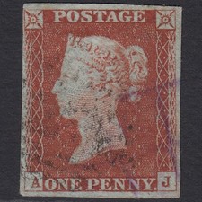 J19_23 GB QV 1841 1d PL 40 SG8-B1(1) AJ FU MISSING IMPRIMATUR 4M & PURPLE CANCEL