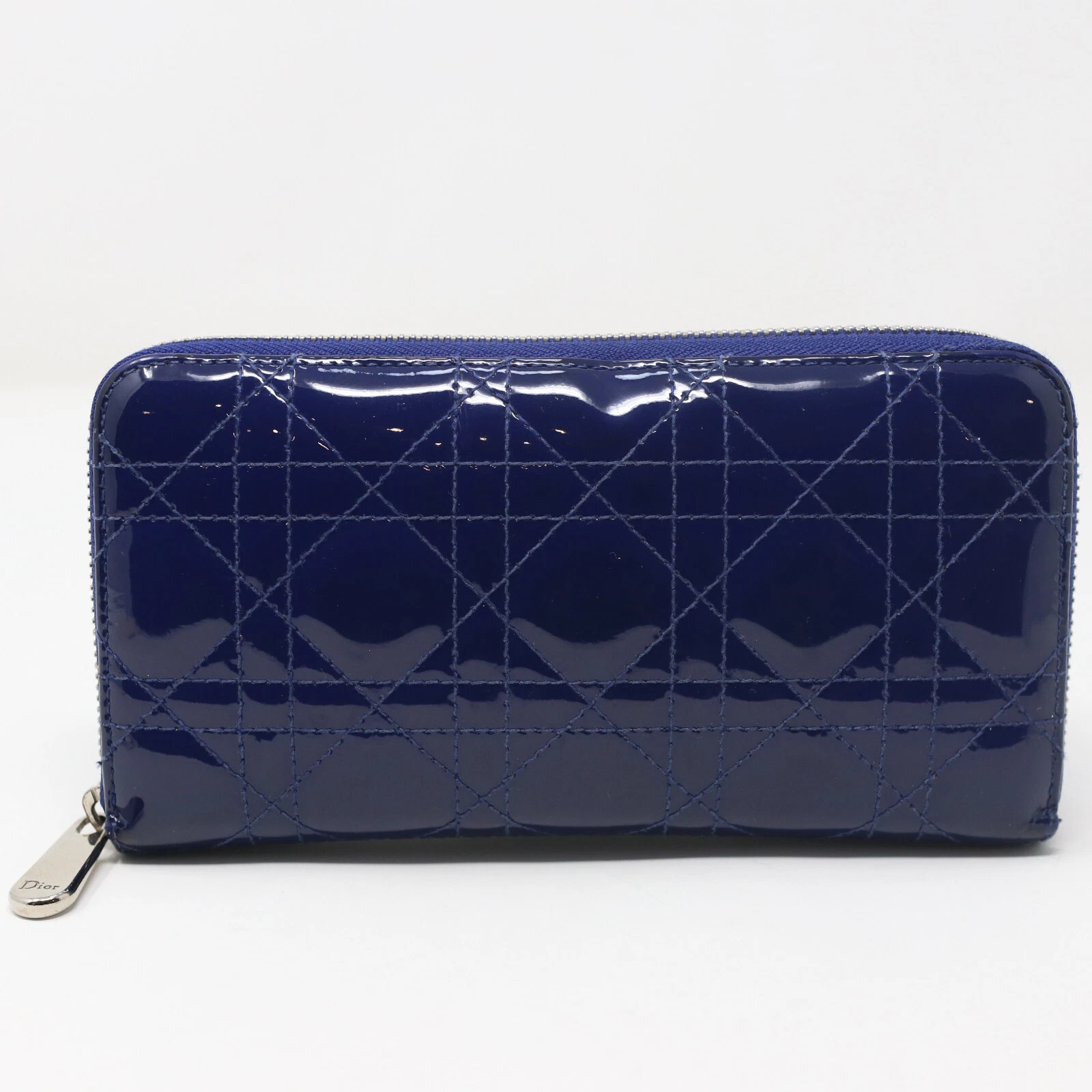Christian Dior Cannage cuir verni bleu fermeture éclair autour de Sku : HM W0213P C017