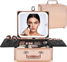 Makeup Bag with LED Mirror, Makeup Box Travel Train Case with Rechargeable Light