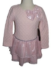 Tahari Girl Peach Silver LS Sparkle Tiered Party Formal Holiday Dress 4 6