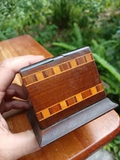 Vintage Marquetry Wood Inlay Cigarette Pop Up Dispenser Handmade Wooden 1940s