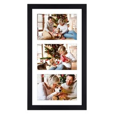 Golden State Art, 8.5x16.3 Black Wood Frame-White Mat for Three 5x7