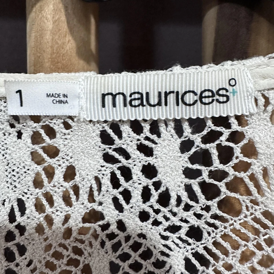 Cárdigan Maurices Mujer 1X Crema Crochet Encaje Kimono Frente Abierto Boho Festival Foto 2 de 4