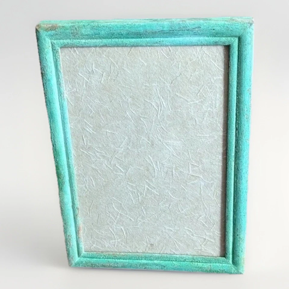 Marco de fotos de metal envejecido azul aguamarina verde azulado francés de colección 4x6 granja  Foto 4 de 4