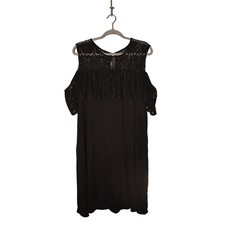 LANE BRYANT 89 Black Ruffle Lace Yoke Cold Shoulder Shift Dress Size 18 / 20