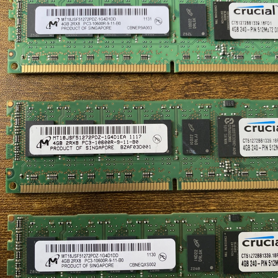 16GB 4x4GB Crucial CT51272BA1339.18FD 240pin 512Mx72 DIMM DDR3 PC3 - Image 3 of 4