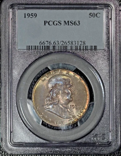 1959 Franklin Half  Dollar, PCGS MS 63, Toned