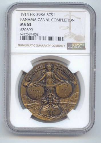 1914 Panama Canal Completion Medal, So-Called Dollar, HK-398A, #20399, NGC MS-63