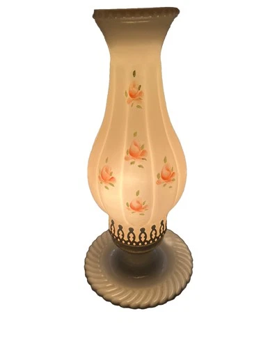 Vintage 12” Milk Glass Handpainted Floral Hurricane Lamp Electric