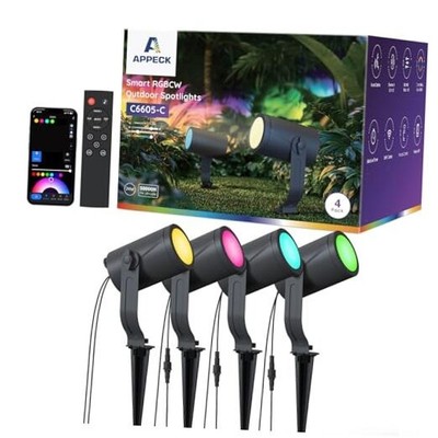 Smart Outdoor Spot Lights 24W, RGBCW Color Changing Landscape Lights 4 Pack