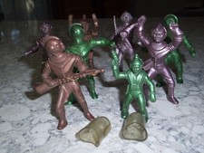 VTG ARCHER AJAX STYLE SPACE PEOPLE FIGURES LOT OF 8 PLUS 2 HELMETS 