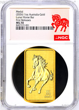 2026 Year of the Horse 1oz .9999 Gold Rectangle Perth Minted Bar NGC MS 70 Lunar