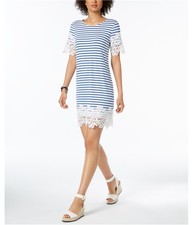 Tommy Hilfiger Womens Lace-Trim Sheath Dress, White, Small