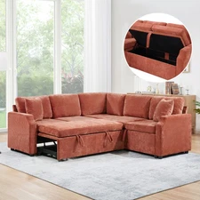 Sectional Sofa Bed L-shaped Sectional 81.9" w Sofa Sleeper Hidden Storage Orange