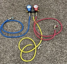 Dual Gauge Manifold Refrigerant Set w/ Hoses J2196 High Performance 600 PSI W.P.