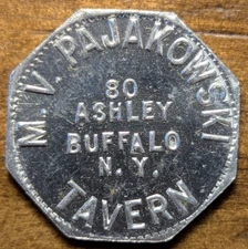 1933-1941 Buffalo, New York NY M. V. Pajakowski Tavern Good For 5¢ Trade Token