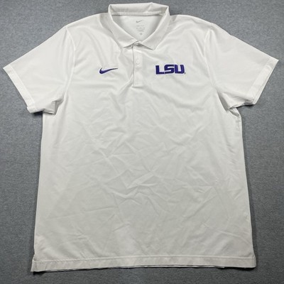 LSU Nike dri fit performance polo shirt men's extra large white short sleeve
