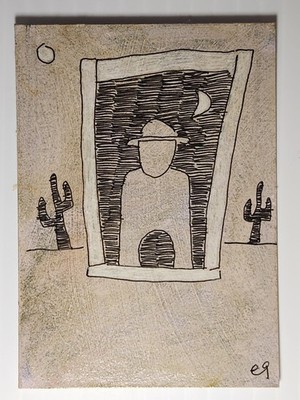 e9Art ACEO man in night during day outsider art brut naive