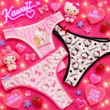 Women s/Teen Hello Kitty Thong/String Kawaii Panties Pink/White/Black 3pk Large