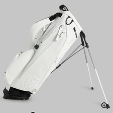 G/FORE White/Black Faux Leather Stand Golf Bag, Skull Theme, Zip, Dual Strap
