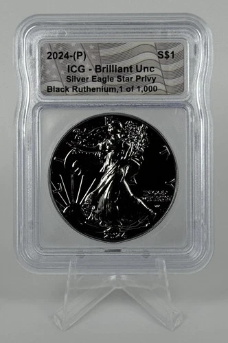 2024-P Silver Eagle Star Privy ASE Brilliant UNC Black Ruthenium 1 of 1,000