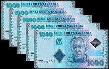 * TANZANIA Lot 5 x 1000 schillings 2019 P 41 c ** UNC ** Nyerere